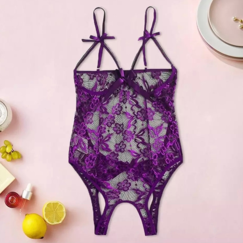 Purple Floral Lace Lingerie Bodysuit